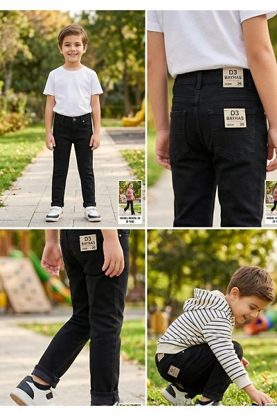 Erkek Çocuk Siyah Denim Kot Pantolon - Esnek ve Rahat Kesim