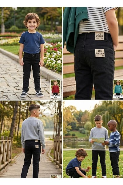 Erkek Çocuk Siyah Denim Kot Pantolon - Esnek ve Rahat Kesim