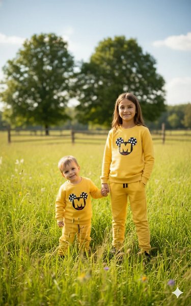 Sarı Mickey Baskılı Çocuk Eşofman Takımı – Pamuklu Sweatshirt ve Alt İkili Takım 3-4 YAŞ
