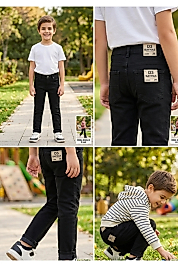 Erkek Çocuk Siyah Denim Kot Pantolon - Esnek ve Rahat Kesim