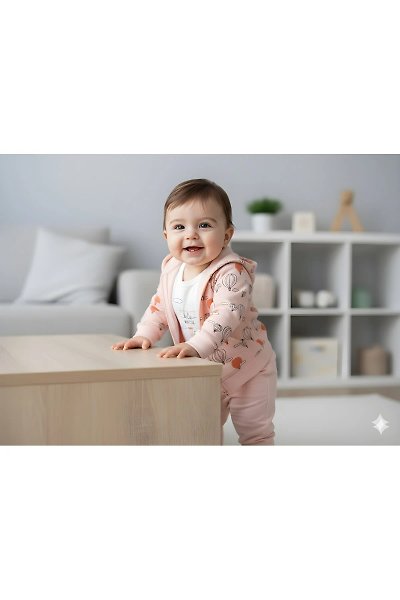 Hava Balonu Baskılı Kapüşonlu Ceket, Body ve Alt Pijama Seti – Yavru Ağzı