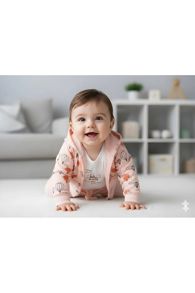 Hava Balonu Baskılı Kapüşonlu Ceket, Body ve Alt Pijama Seti – Yavru Ağzı